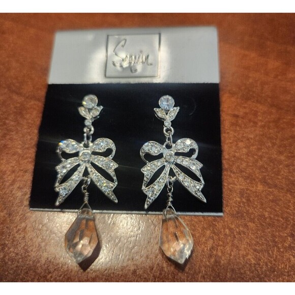 Nordstrom Sequin Silver Tone Chandelier Earrings CZ Crystal Rhinestones Pierced - Picture 1 of 2